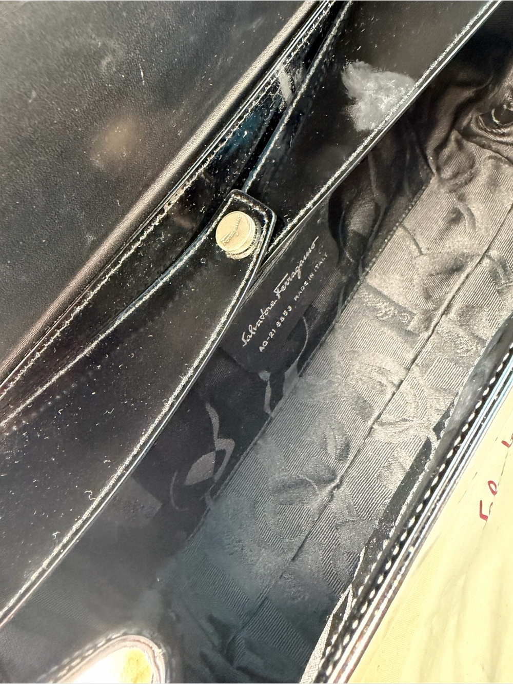 Salvatore Ferragamo Black Patent Leather Box Shoulder Bag Vintage 90s - Picture 6 of 12